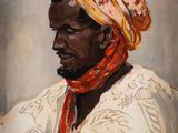 une peinture à l'huile représentant un homme coiffé d'un turban