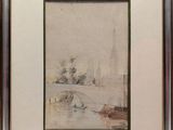 l'image d'une peinture représentant un bateau dans un plan d'eau