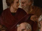 painting of a group of men with beards in a room