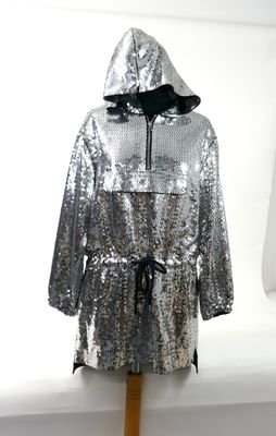 silver sequinized jacket with hood on mannequin mannequin mannequin mannequin mannequin mannequin mannequin mannequin
