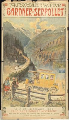 un vieux livre sur lequel figure l'image d'une voiture roulant sur une route de montagne