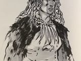 drawing of a man with a hat and long hair wearing a fur coat