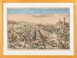 a painting of a view of a city with a lot of people