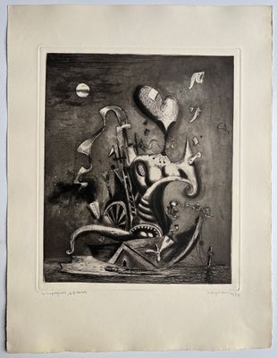 an old black and white photo of a drawing of a skull and other objects