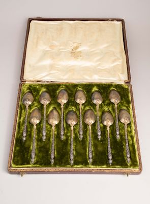 six cuillères dans une boîte doublée de velours