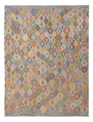 Grand Kilim Afghan couleur gris blanc bleu 345 x 253