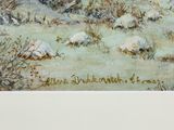 a picture of a painting of sheep in a snowy field