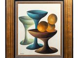 tableau représentant trois bols et trois oranges dans un cadre doré