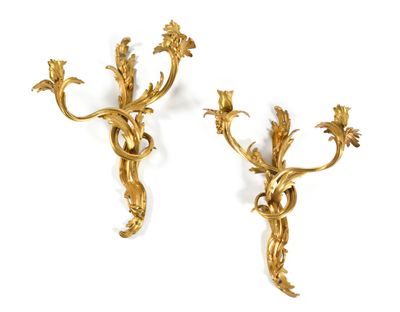 pair of antique brass wall sconces with flowers and leaves