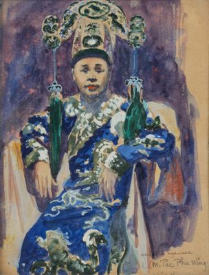 an image of a painting of a woman in a blue dress