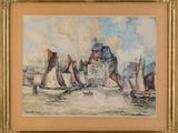 une image d'une peinture de bateaux dans l'eau