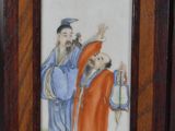 painting of a man and a woman holding a lantern in front of a clock