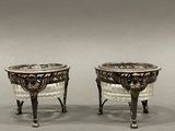 pair of antique silver plated bowls with handles and feet