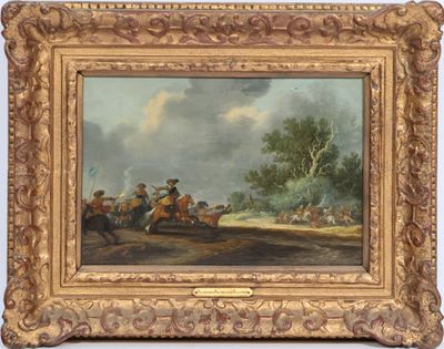 une image d'une peinture représentant un groupe d'hommes à cheval