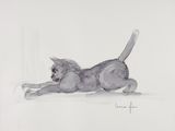 tableau représentant un chat couché sur le dos sur une surface blanche