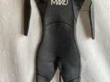 black and green wetsuit with green stripes on the chest and chest