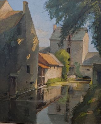 un tableau représentant un canal au cœur d'une ville