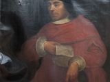 painting of a man in a red robe holding a piece of paper