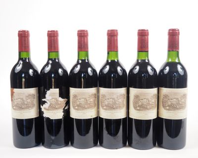six bouteilles de vin rouge alignées sur une surface blanche
