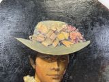 painting of a man wearing a hat with flowers on it