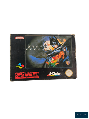 une vieille boîte de jeu Nintendo Super Nintendo sur laquelle figure le personnage de Batman