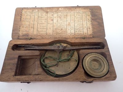 une vieille boîte en bois sur laquelle est représentée une boussole