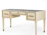 a white desk with two drawers and a marble top