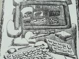a drawing of a keyboard and a calculator on a table