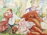 un tableau accroché au mur chez une famille dans le parc