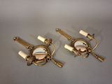pair of antique brass wall sconces with white glass shades