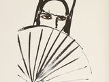 an image of a drawing of a woman with a fan