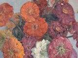 a painting of flowers in a vase on a table