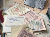 a box full of old postcards sitting on a table