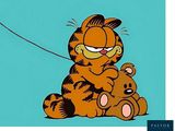 a cartoon cat that is flying a kite with a teddy bear