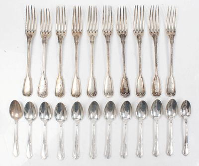 Lot de 10 fourchettes et 12 petites cuillères en argent les … - Photo 1