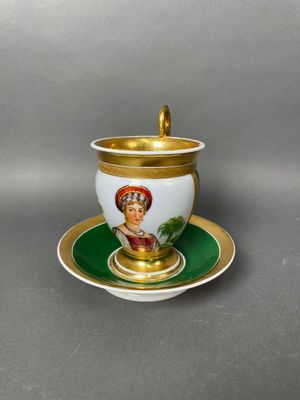 a close up of a cup and saucer on a saucer