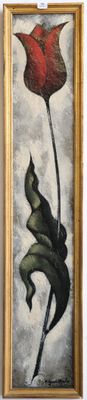 un tableau représentant une fleur rouge dans un cadre doré