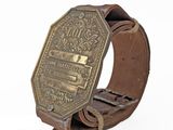 antique brass plated leather cuff bracelet with a brass plated clasp