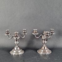 Paire de candélabres en bronze argenté à trois bras de lumiè… (photo 2)