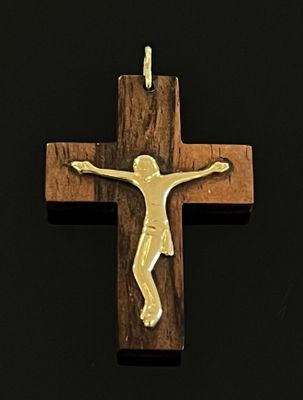 Pendentif "Moderrniste" en or jaune 750/00 et bois à décor d…