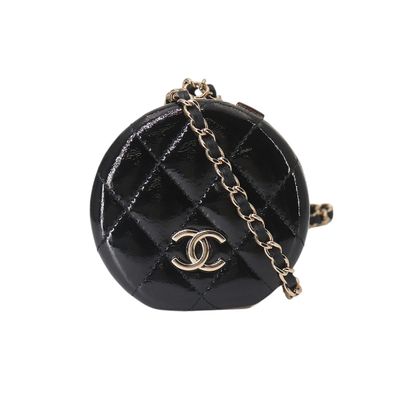 chanel black quilted round bag with chain strap