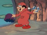 an image of a cartoon of a man in a red outfit holding a fish