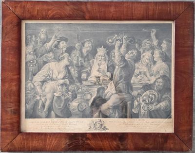 peinture d'un groupe de personnes assises autour d'une table dans une pièce
