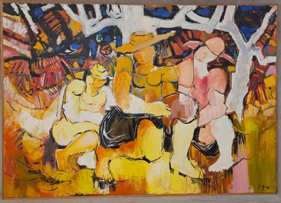 un tableau sur le mur d'une pièce avec un tableau sur le mur