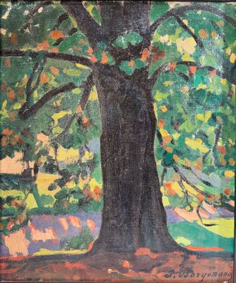 École du XXème siècle. Arbre Huile sur toile signée en bas à…