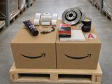 a box with some kind of items on it in a warehouse