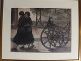 a picture of a painting of a woman pulling a carriage