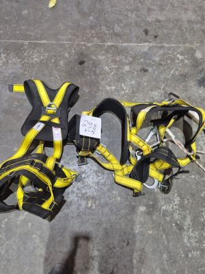une paire de harnais jaunes et noirs posés par terre