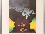 tableau représentant une femme avec des fleurs et des feuilles dans les cheveux