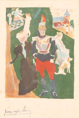 une image représentant un tableau sur lequel figurent un homme en uniforme et une femme en robe